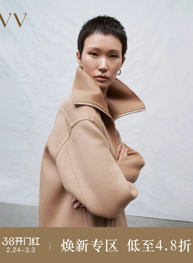 OVVOutlet秋冬新款女装正反面异色翻领廓形版双面呢长款大衣