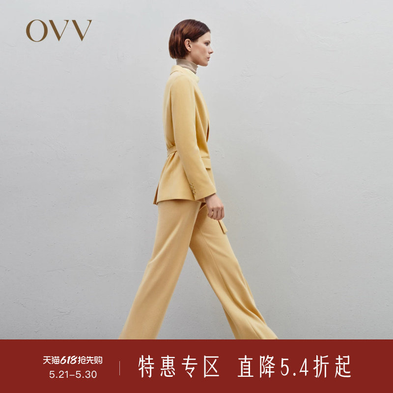 OVVOutlet秋冬新款女装针织羊毛不对称系带设计女套装西服外
