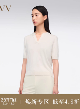 OVVOutlet春夏热卖女装丝羊绒混纺简约经典基础短袖针织衫