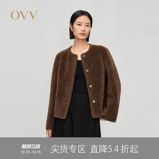 OVV秋冬热卖女装阿尔巴卡混纺羊毛经典圆领短款大衣外套