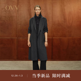 复古平驳领简约时尚 女装 保暖羊绒大衣 新款 OVVOutlet秋冬热卖