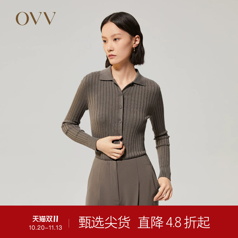 【可机洗黄金羊毛】OVV秋冬女装POLO修身长袖羊毛针织衫