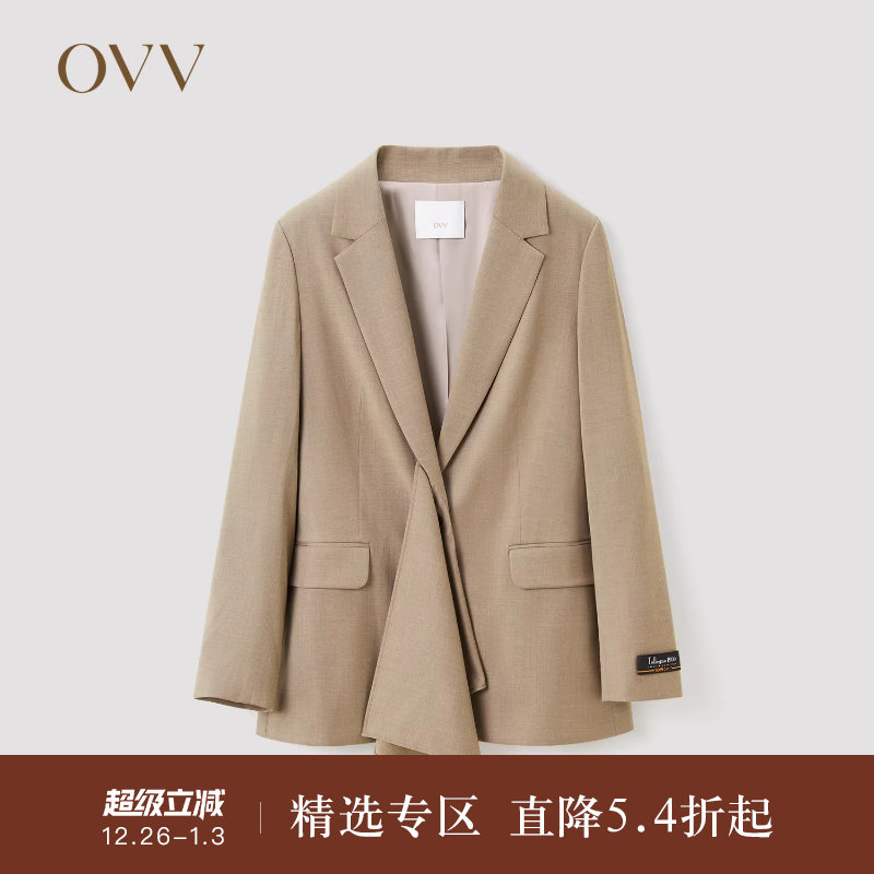 OVV Outlet秋冬女装意大利进口面料时尚飘带套装西服外套