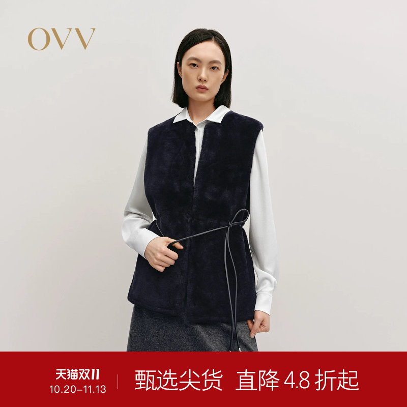 OVVOutlet秋冬热卖女装保暖经典高级羊皮皮毛一体马甲背心