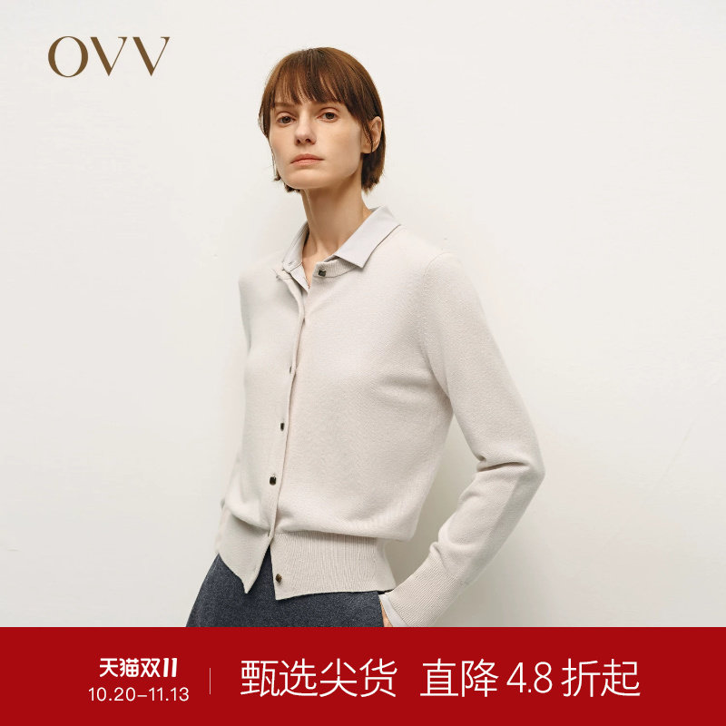 OVVOutlet秋冬热卖热卖女装单排扣舒适羊绒衫长袖圆领针织开衫