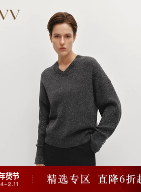OVVOutlet秋冬热卖女装V领保暖时尚点子纱休闲长袖羊绒衫