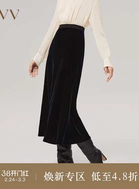 OVV Outlet秋冬女装日本进口丝绒松紧舒适腰头鱼尾半身裙