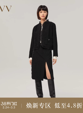 【经典粗花呢】OVV Outlet秋冬女日本进口H版型侧开衩中长半裙