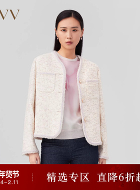 OVVOutlet秋冬新款女装优雅高贵经典粗花呢V领羽绒服外套