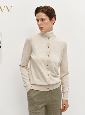 【可机洗羊毛】OVVOutlet24秋冬新女多色简约宽松长袖针织开衫