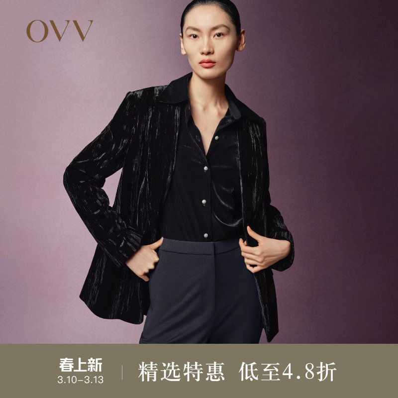 【极夜丝绒】OVVOutlet秋冬热卖女装戗驳领通勤休闲西服外套