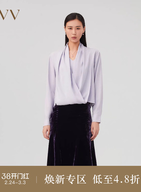 OVV Outlet 秋冬新款女23MM重磅真丝V领交叉围裹式设计长袖衬衣