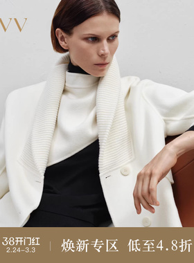 OVV秋冬热卖女装高支羊毛翻领单排扣中长款双面呢大衣