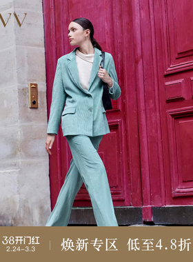 OVV Outlet 秋冬新款女灯芯绒肌理感两粒扣套装优雅套装西服外套