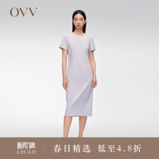连衣裙 基础直筒通勤休闲小圆领短袖 OVV春夏热卖 女装