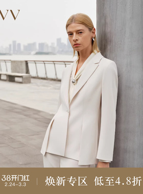 【日本进口三醋酸】OVVOutlet秋冬热卖女平驳领修身西服外套