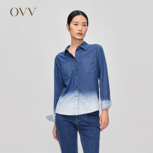 休闲牛仔衬衫 日本进口水洗渐变长袖 女装 OVVOutlet秋冬新款