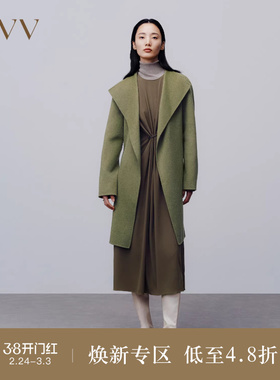 OVVOutlet秋冬女装优雅随性腰带慵懒睡袍式羊毛双面呢大衣