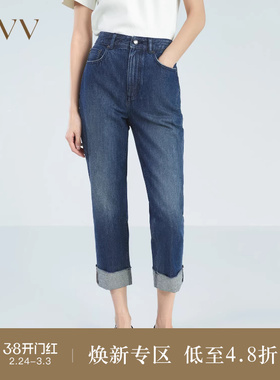 OVV春夏热卖女装意大利进口棉质男友风深色九分卷边牛仔裤