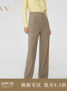 OVV秋冬热卖女装日本进口岗花呢面料后腰橡筋直筒休闲裤