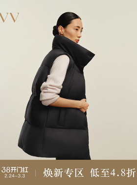 OVVOutlet秋冬热卖女装桃绒面料立领保暖蓬松羽绒马甲背心