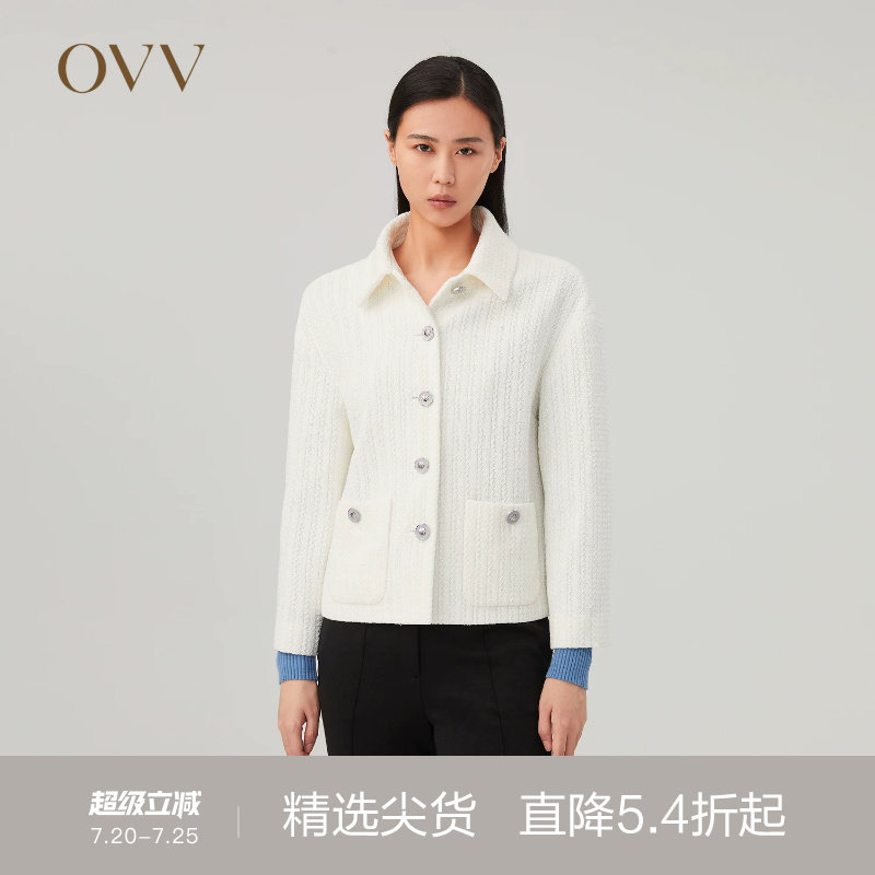 OVV Outlet 秋冬新款女日本进口棉麻混纺撞色小翻领夹克休闲外套