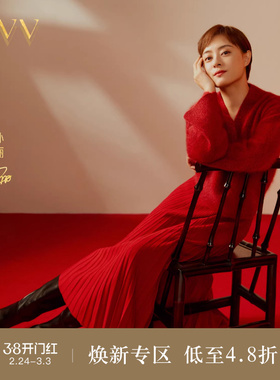 【新年红系列】OVV春夏热卖女装黄金羊毛针织百褶半身裙