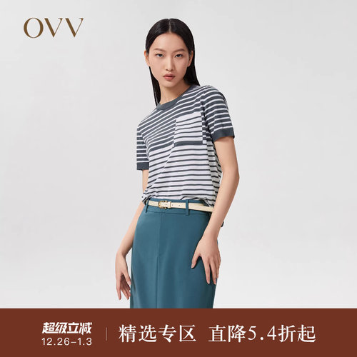 ovv2022棉圆领撞色短袖针织衫