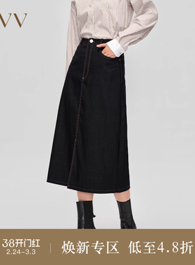 OVVOutlet秋冬新款女装高级丹宁简约精致休闲牛仔半身铅笔裙