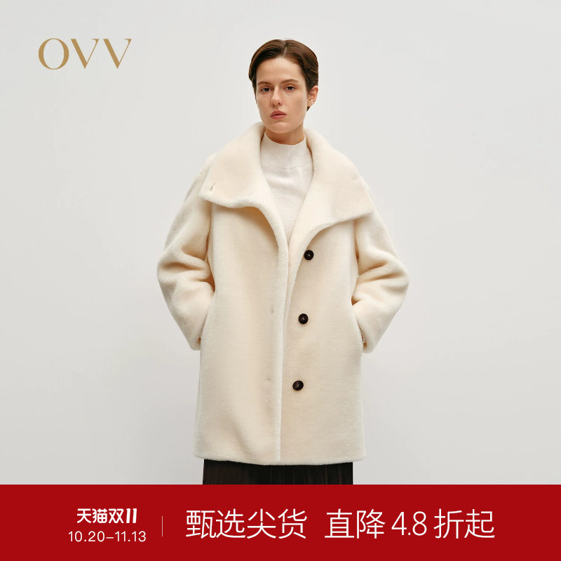 OVVOutlet秋冬热卖女装毛绒感经典单排扣舒适保暖休闲大衣