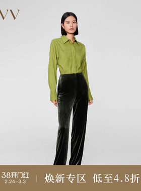 OVV Outlet秋冬新款女装丝绒无腰橡筋直筒柔软垂坠休闲通勤长裤