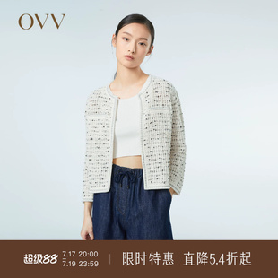 OVV春夏热卖女装轻薄棉麻花纱粗花呢七分袖休闲针织外套