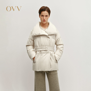 OVVOutlet秋冬热卖女装防风立领高级闪光薄花呢羽绒服外套