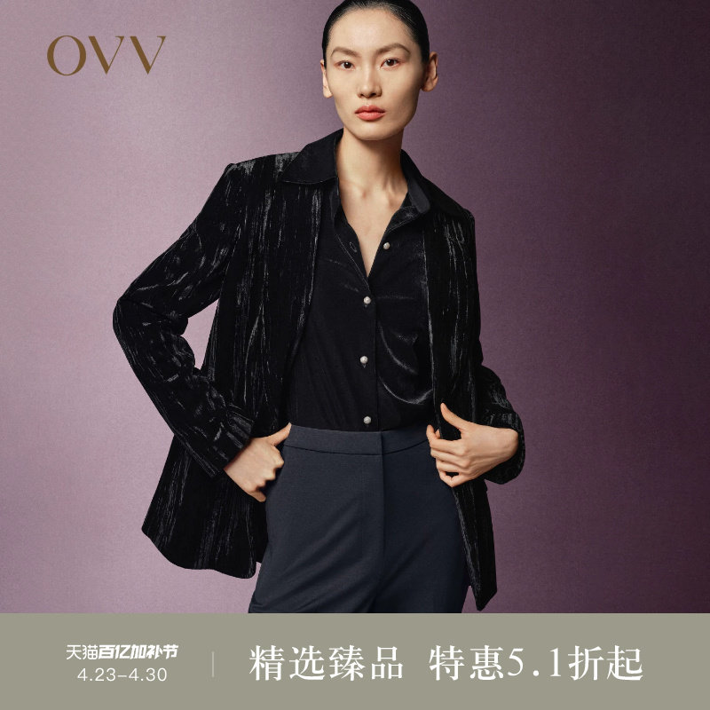 【极夜丝绒】OVVOutlet秋冬热卖女装戗驳领通勤休闲西服外套