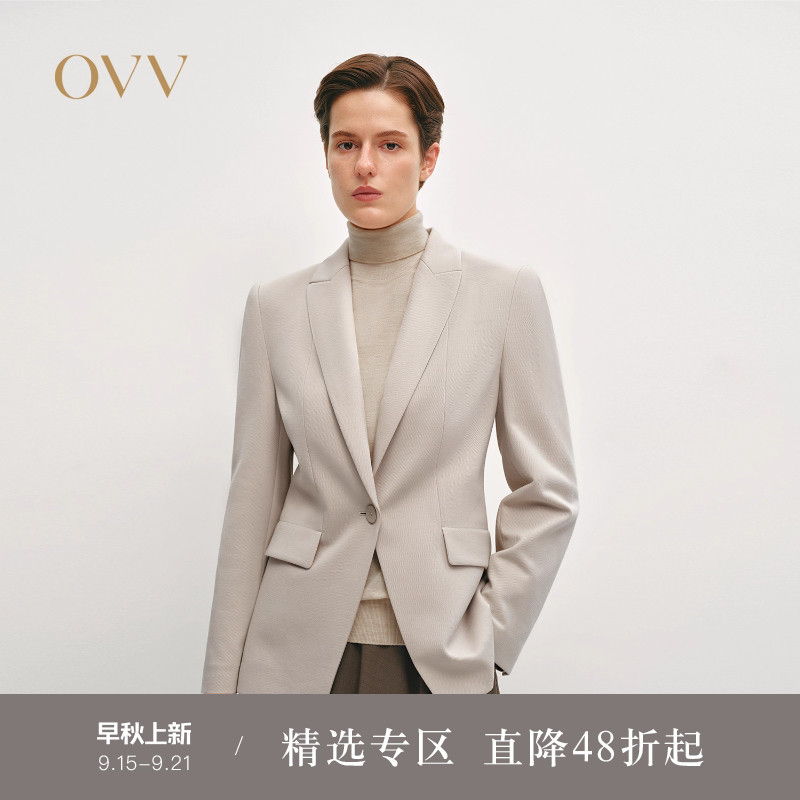 OVVOutlet2024秋冬新款女装时尚修身戗驳领职业通勤休闲西服外套