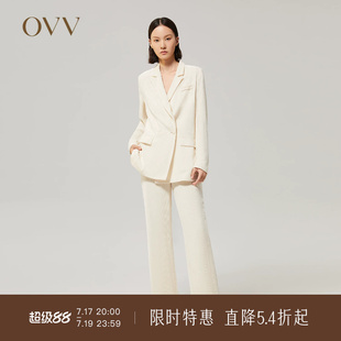 OVV Outlet秋冬女装意大利进口丝绒灯芯绒直筒套装西裤