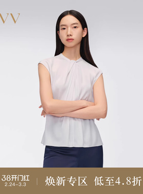 OVV春夏热卖女装20MM弹力双乔桑蚕丝扭结落肩无袖衬衫