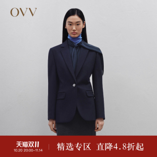 OVVOutlet秋冬新款 女挺括一粒扣平驳领混纺休闲通勤单件西服外套