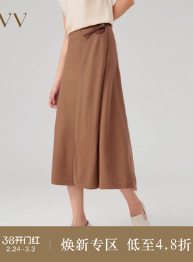 【云朵羊毛】OVVOutlet秋冬新款女装针织拼接设计中长款半裙