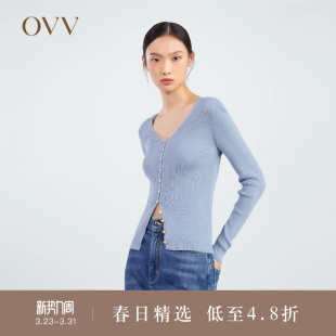 针织衫 桑蚕丝新疆长绒棉混纺V领彩虹扣长袖 女装 OVV春夏热卖