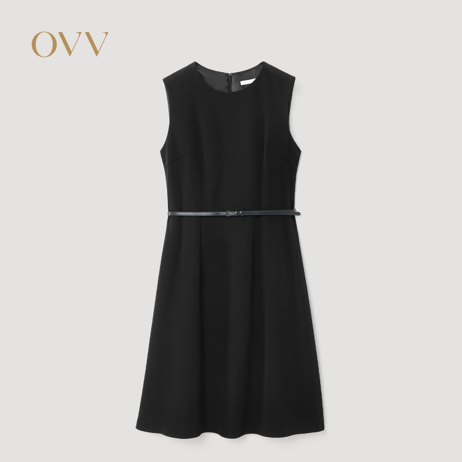 OVV2025秋冬新款女装经典基础小黑裙休闲圆领无袖连衣裙