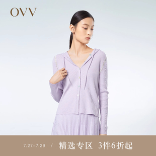 OVV春夏热卖 外套 女装 棉质醋酸混纺清爽休闲连帽针织开衫