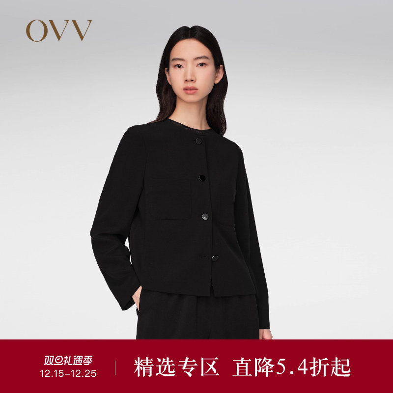 【重磅真丝】OVV春夏热卖女装鬼绉经典圆领夹克外套