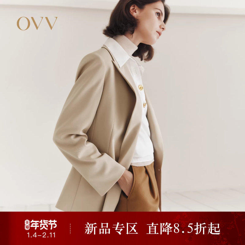 OVV2025秋冬新款女装精纺羊毛戗驳领双排扣休闲西服外套,女装/女士精品,西装,淘宝优惠券,粉丝福利购,淘宝优惠卷