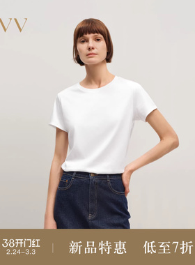 OVV2025秋冬新款女装经典舒适圆领简约直筒版型短袖T恤