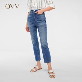牛仔裤 OVVOutlet2024春夏新款 直筒铅笔裤 意大利进口面料修身 女装