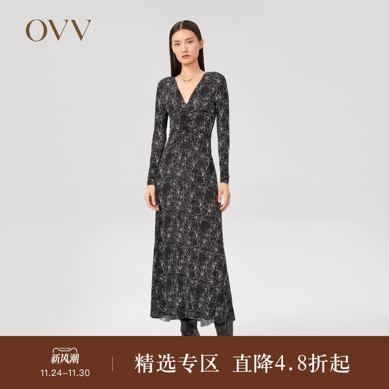 V领设计 花卉印花 弹力修身