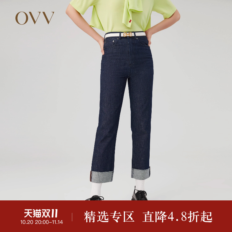 OVV翻边秋冬男友风牛仔裤