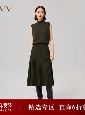 【可机洗黄金羊毛】OVV秋冬女装优雅A字百褶羊毛半身裙