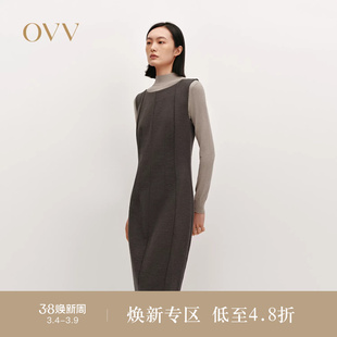 OVVOutlet秋冬热卖女装一字领背心裙针织羊毛休闲无袖连衣裙
